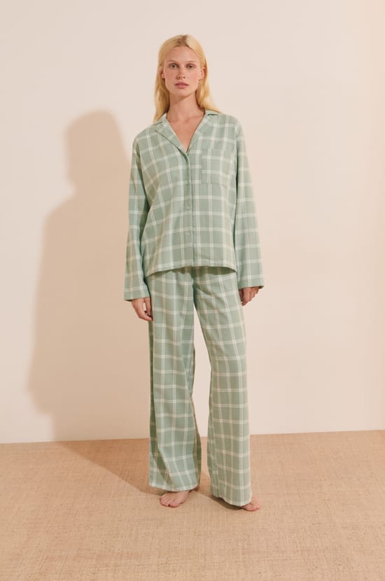 Pantalon de pyjama &agrave; carreaux en coton;${refinementColor}