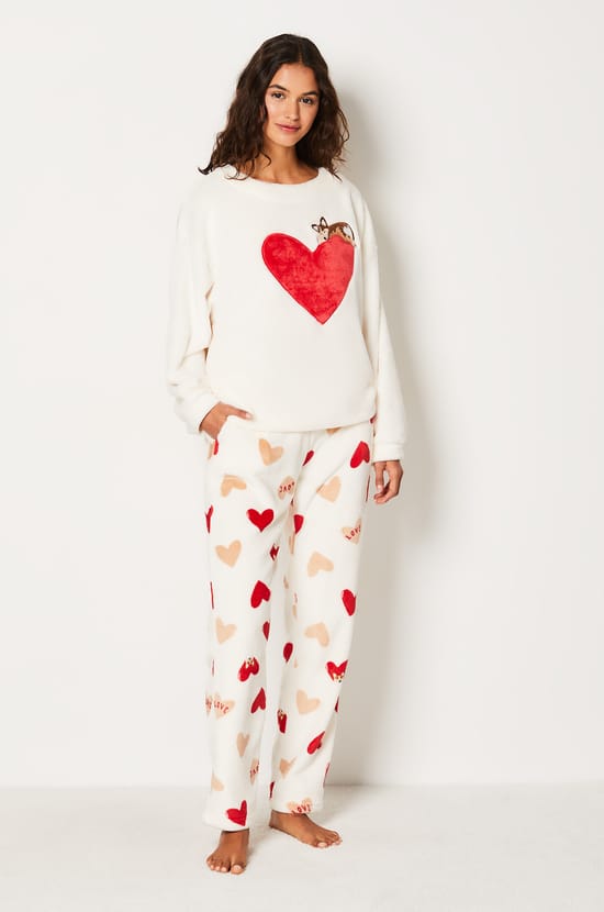 Pantalon de pyjama polaire à cœurs;${refinementColor}