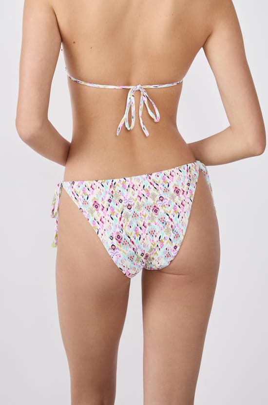 Tie-side Brazilian bikini bottom with patterns;${refinementColor}