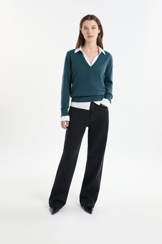 V-neck Sweater with Wool;${refinementColor}