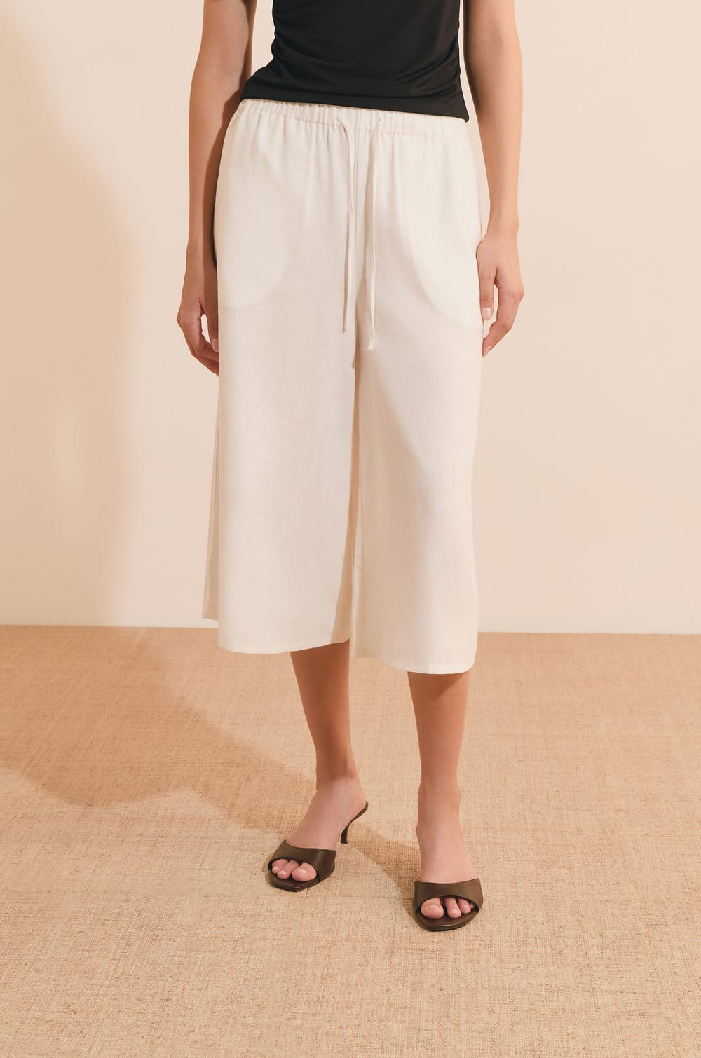 Jupe-culotte en lin m&eacute;lang&eacute;;${refinementColor}