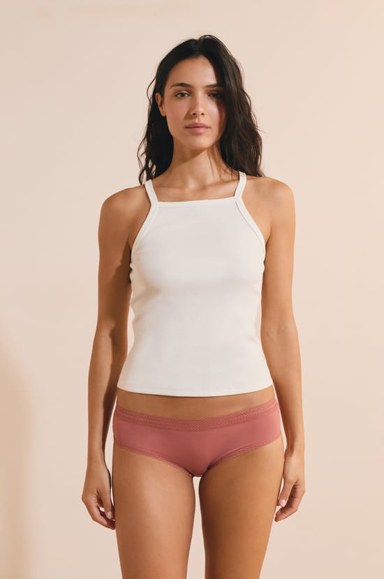 Shorty en microfibre avec d&eacute;tails dentelle;${refinementColor}