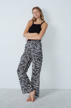 Cotton Pajama Pants With Zebra Print;${refinementColor}