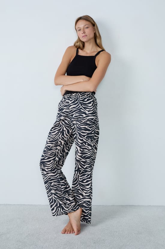 Pantalon de pyjama en coton motif zebré;${refinementColor}