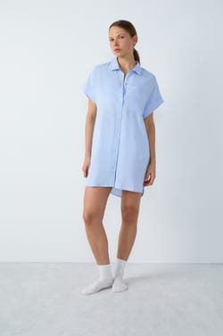 Short-Sleeved Linen Nightshirt;${refinementColor}