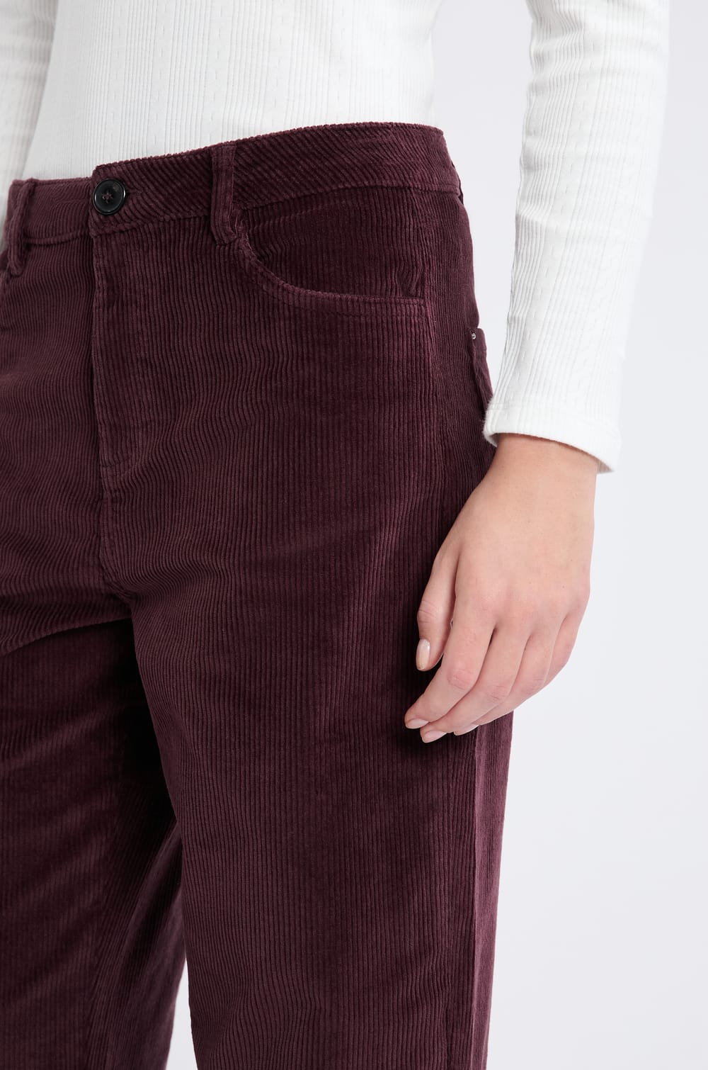 Pantalon droit en coton effet velours;${refinementColor}