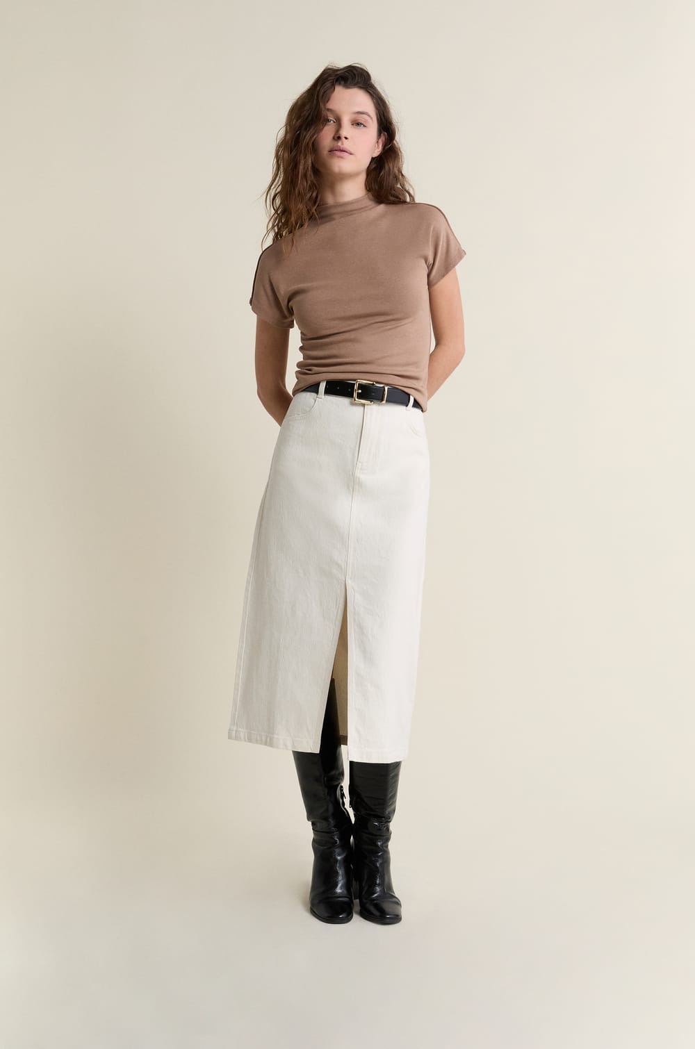 T-shirt &agrave; manches courtes &agrave; col montant;${refinementColor}