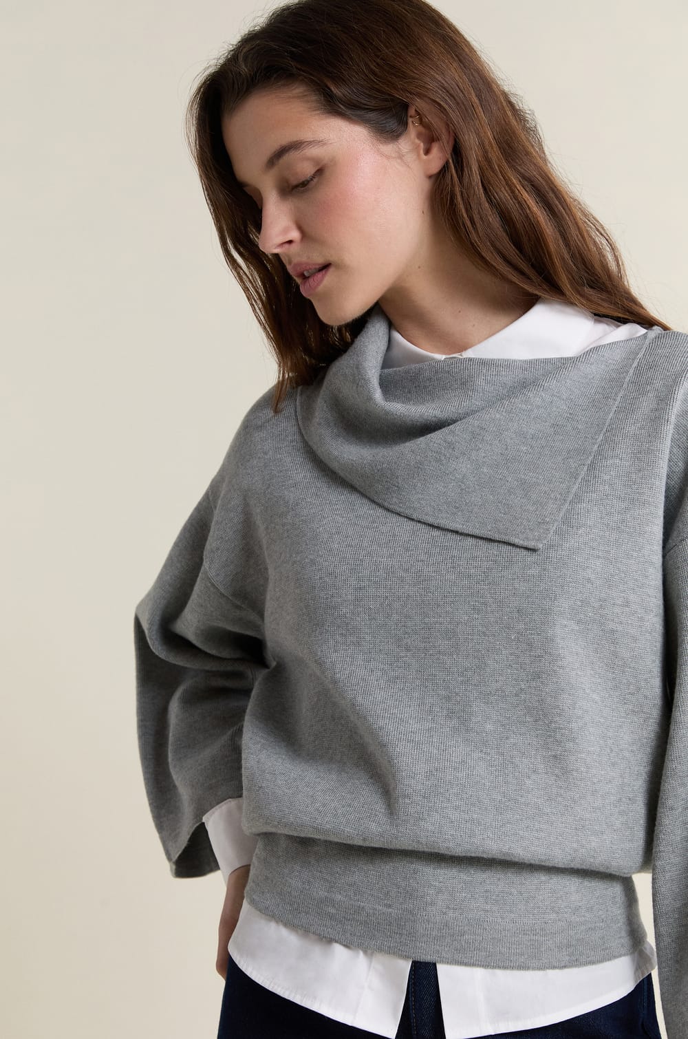 Asymmetric Shawl Collar Sweater;${refinementColor}