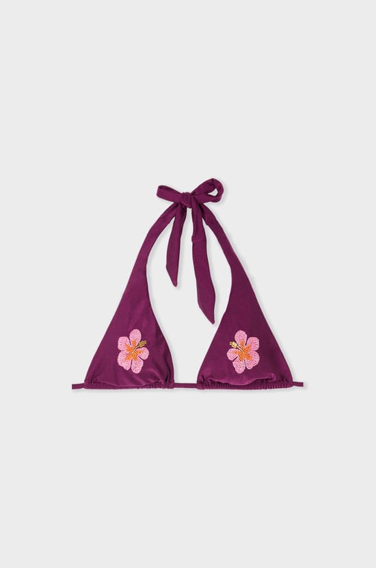 Haut de maillot de bain &agrave; nouer avec broderie perles;${refinementColor}