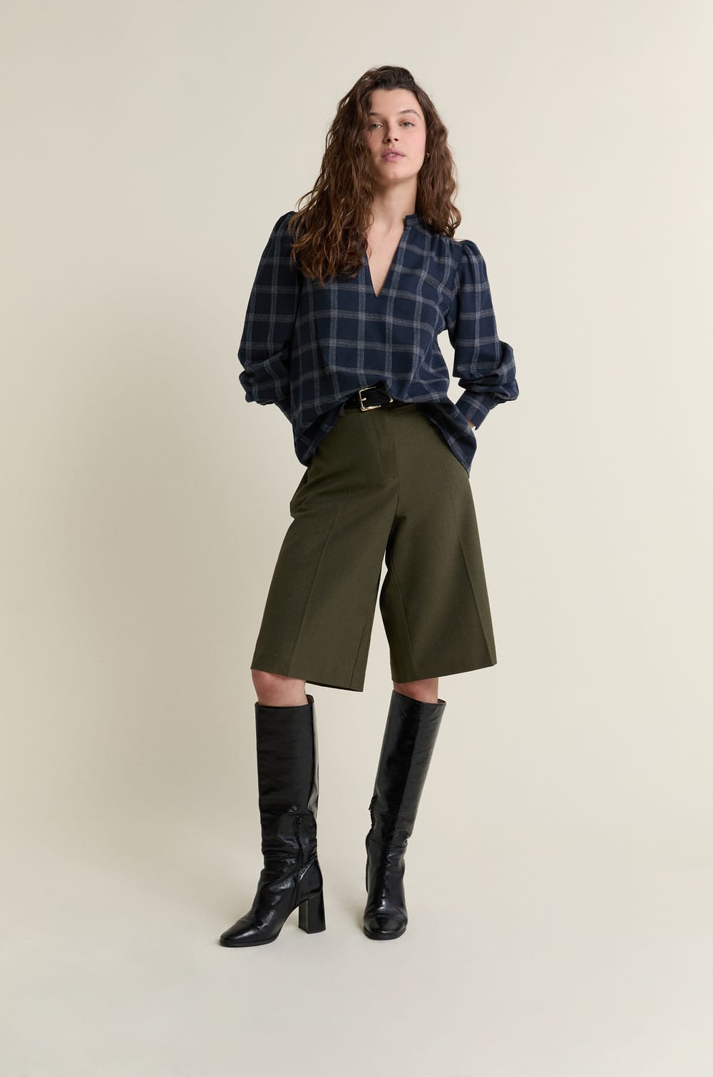 Blouse en coton &agrave; carreaux;${refinementColor}