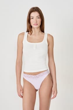 V-shape microfibre and lace tanga;${refinementColor}