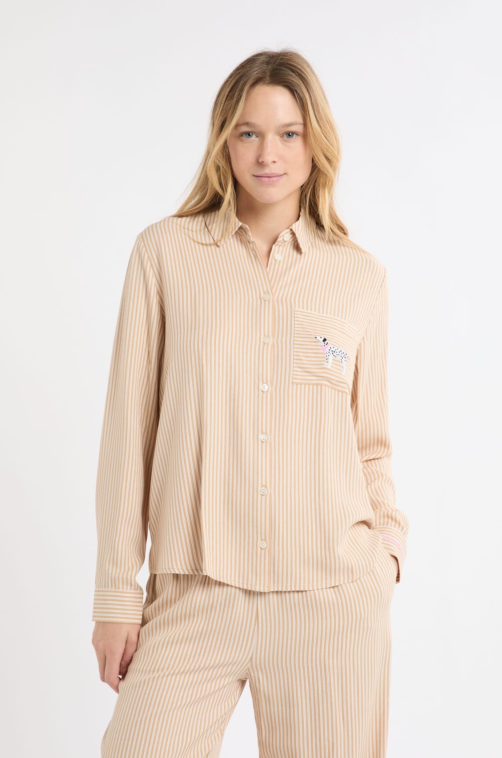 Chemise de pyjama à rayures à motif chien;${refinementColor}
