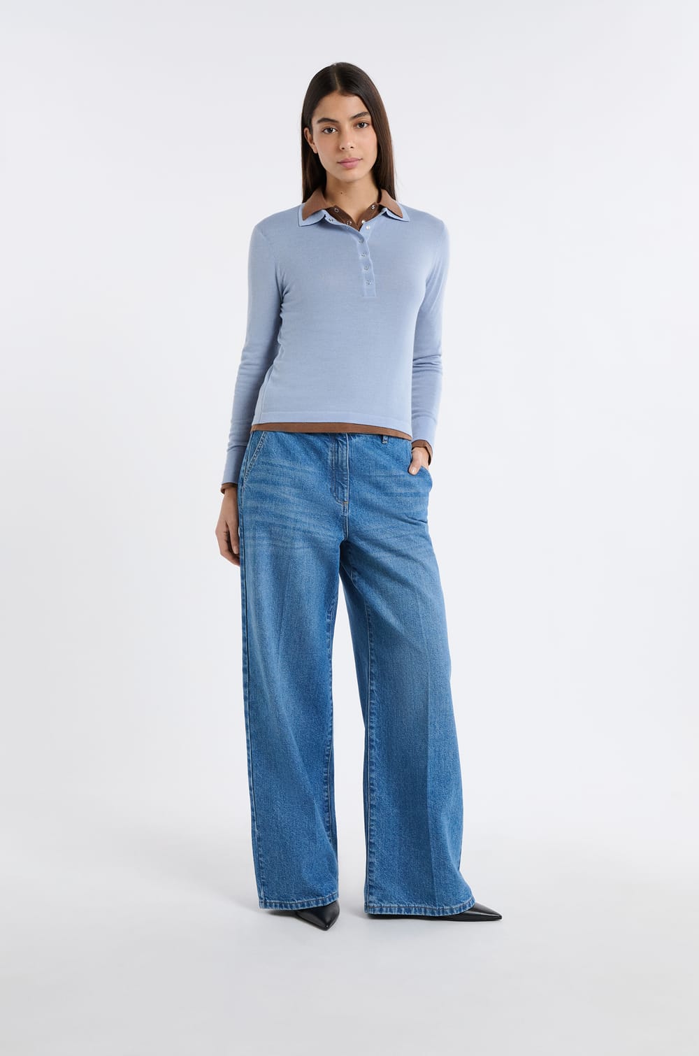 Polo manches longues en laine;${refinementColor}