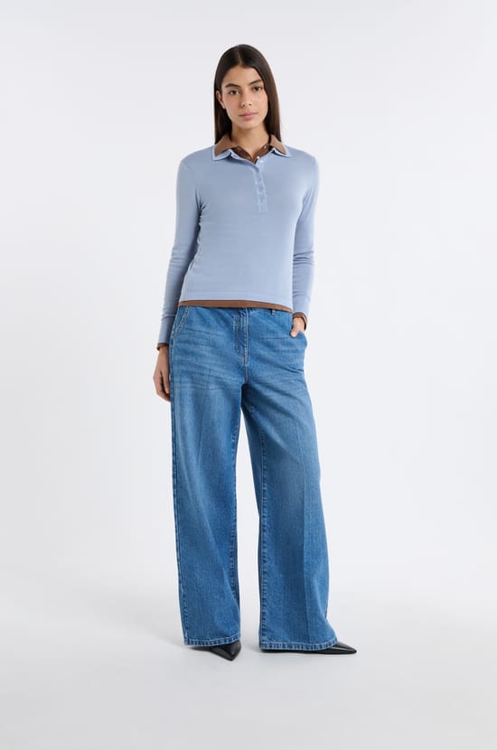 Polo manches longues en laine;${refinementColor}