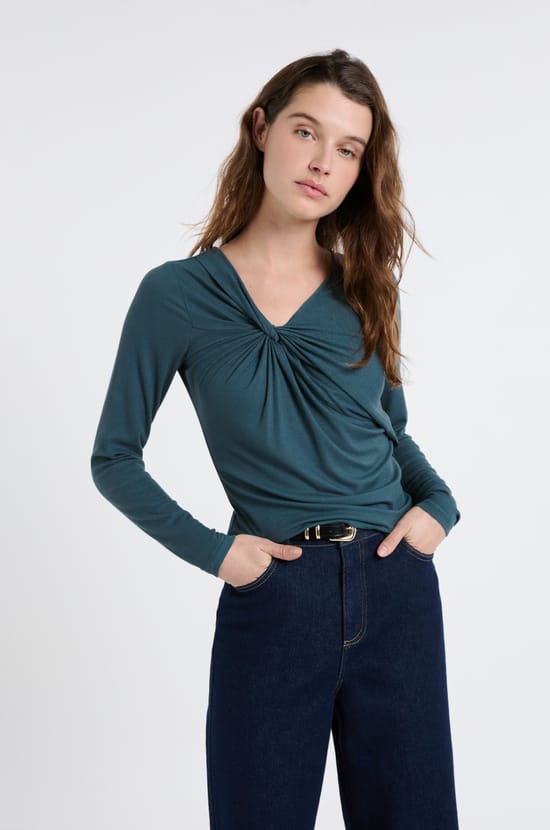 Tee-shirt effet drap&eacute; c&ocirc;tel&eacute;;${refinementColor}