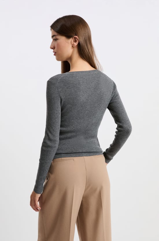 V-neck Sweater with Wool;${refinementColor}