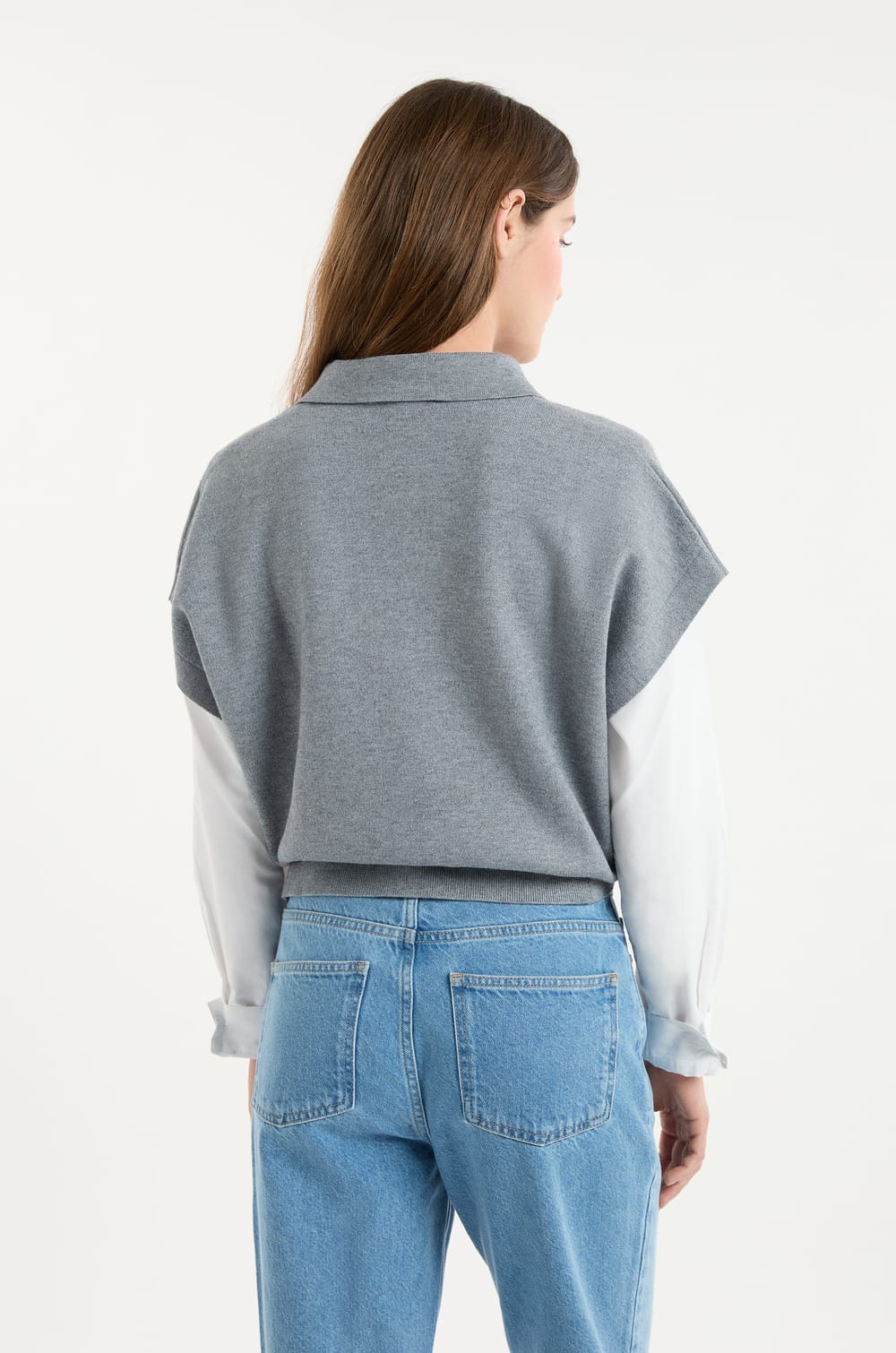 Sleeveless Polo Neck Sweater;${refinementColor}