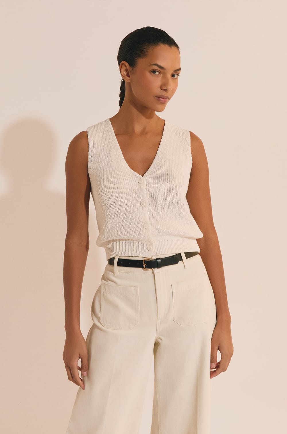 Sleeveless Cardigan with Cotton;${refinementColor}