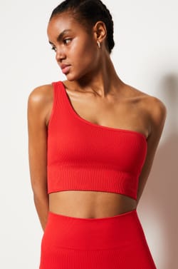 Ribbed Asymmetric Bralette - Light Support;${refinementColor}