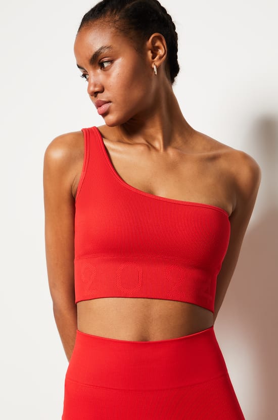 Brassière asymétrique côtelée - Maintien léger;${refinementColor}