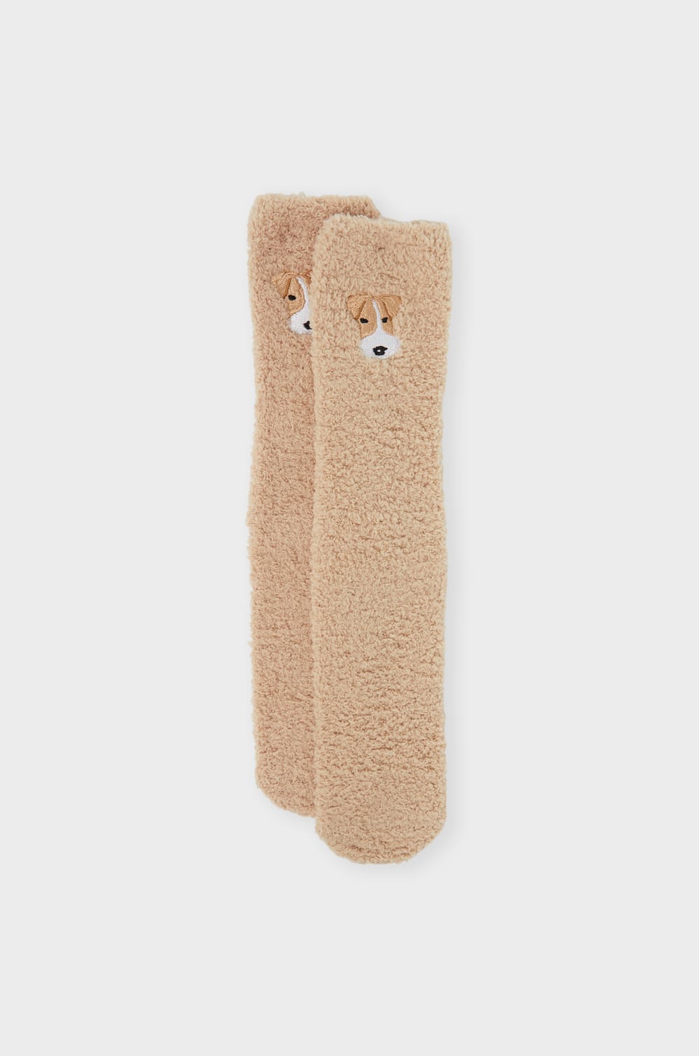 Chaussettes anti-d&eacute;rapantes en fausse fourrure avec broderie fox-terrier;${refinementColor}