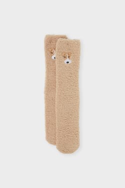 Chaussettes anti-d&eacute;rapantes en fausse fourrure avec broderie fox-terrier;${refinementColor}