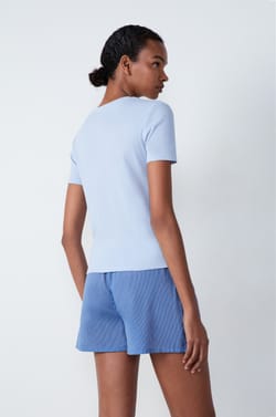 Short-Sleeved Ribbed Cotton T-Shirt;${refinementColor}