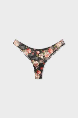 Floral print lace tanga;${refinementColor}