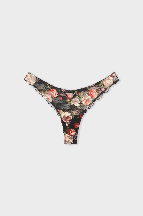 Floral print lace tanga;${refinementColor}