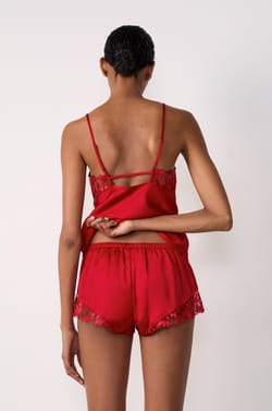 Satin Pyjama Shorts with Lace Details;${refinementColor}