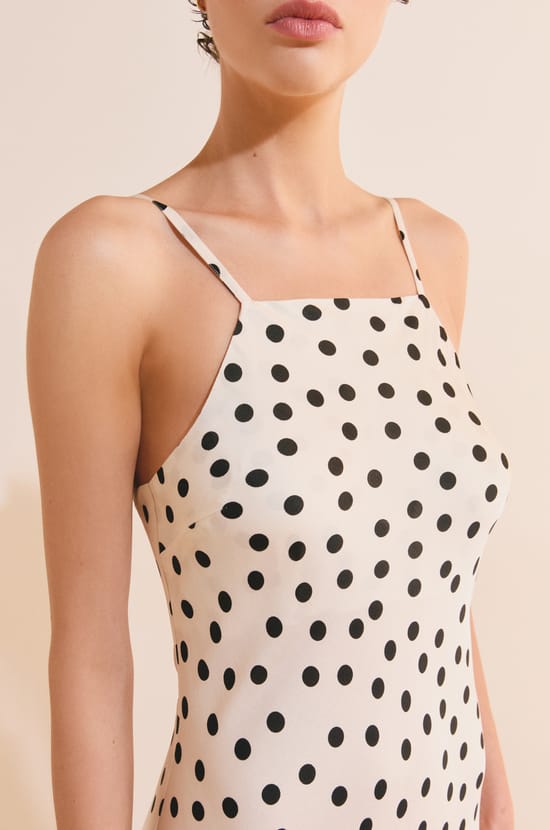 Long Dress With Thin Straps And Polka Dots;${refinementColor}