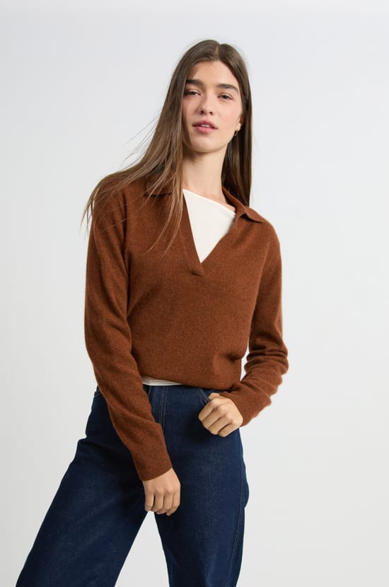 Pull col polo en cachemire;${refinementColor}