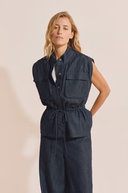 Veste sans manches &eacute;lastiqu&eacute;e effet denim;${refinementColor}