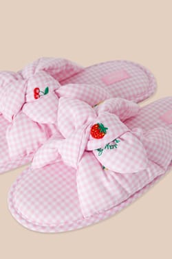 Cotton Slippers with Bow;${refinementColor}