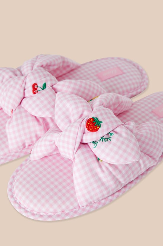 Cotton Slippers with Bow;${refinementColor}