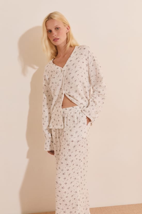 Pantalon de pyjama &agrave; motifs en coton;${refinementColor}