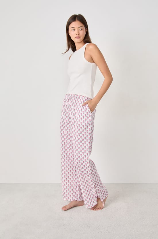 Cotton pyjama trousers with prints;${refinementColor}
