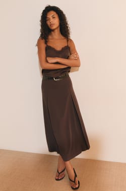 Jupe midi &agrave; pinces;${refinementColor}