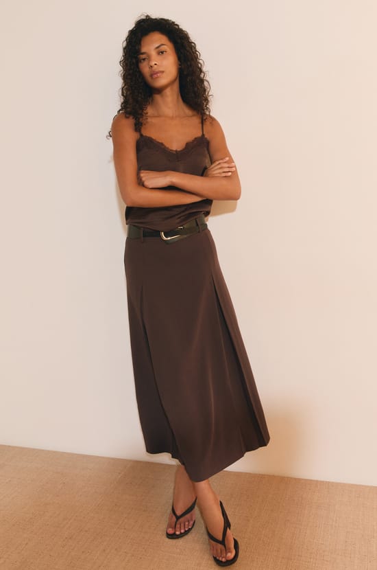 Jupe midi &agrave; pinces;${refinementColor}