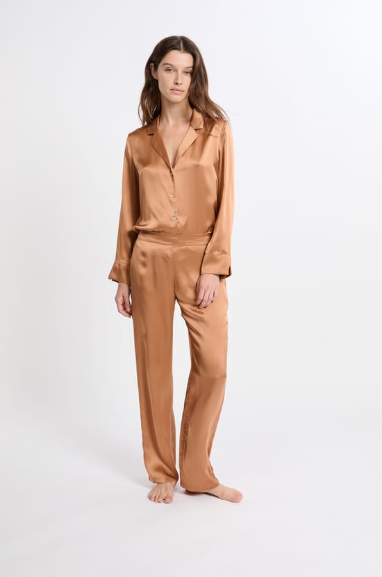 Chemise de pyjama manches longues en soie;${refinementColor}