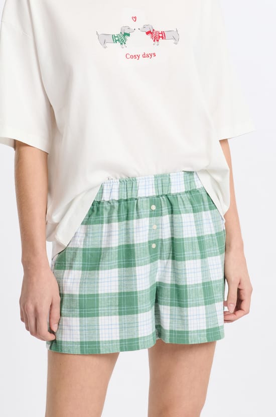 Short de pyjama à carreaux en coton;${refinementColor}