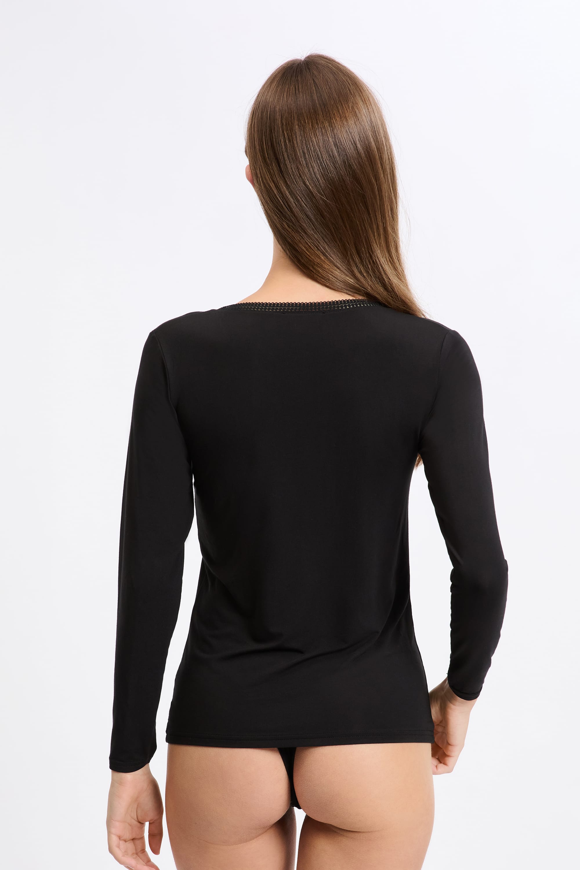 V-neck thermal knit T-shirt - WARME UP LACE - NOIR - ETAM