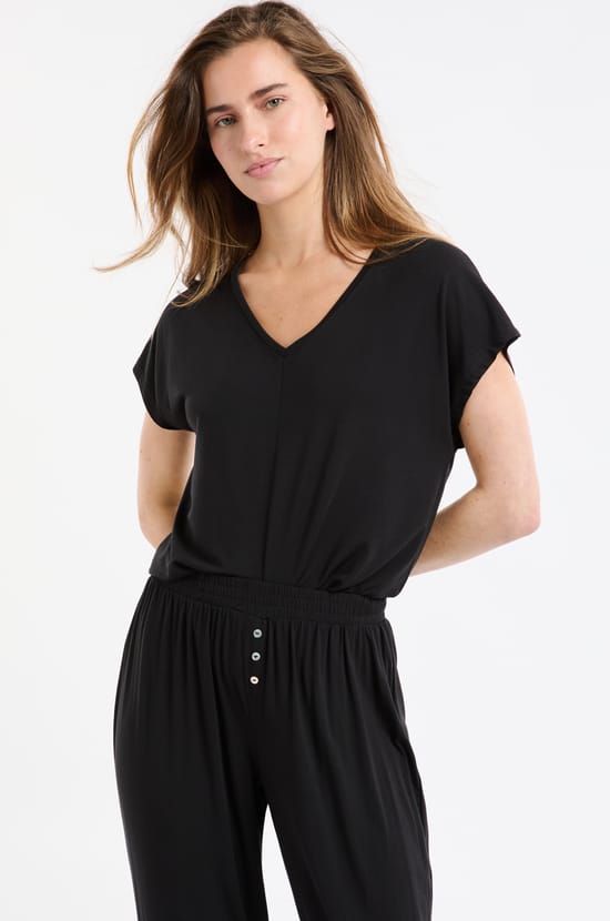 Top de manga corta liso de modal;${refinementColor}