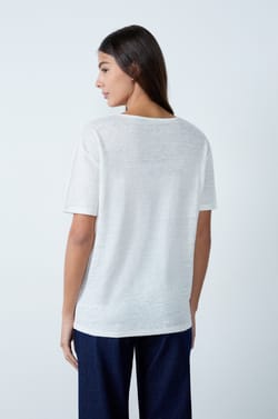 V-neck linen T-shirt;${refinementColor}