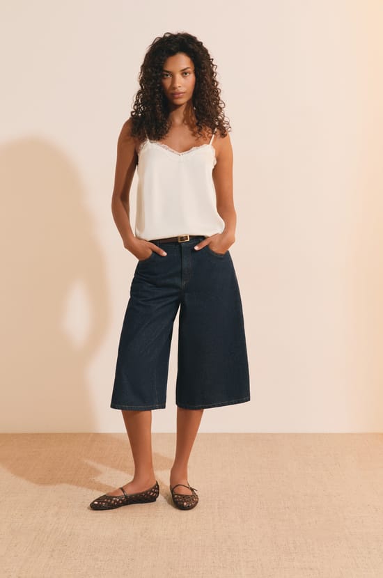 Jupe culotte en jean;${refinementColor}