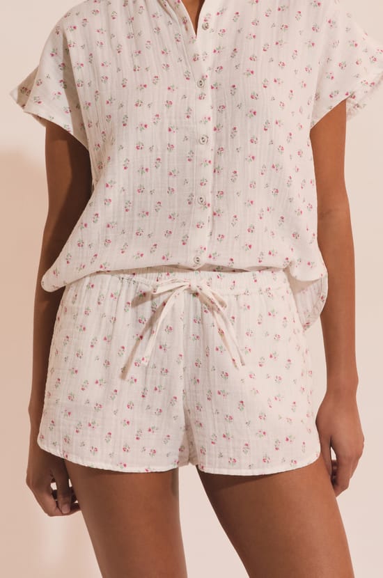 Short de pyjama &agrave; motifs fleuris en coton;${refinementColor}