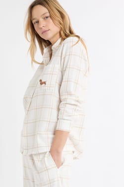 Chemise de pyjama à carreaux à motif chien en coton;${refinementColor}