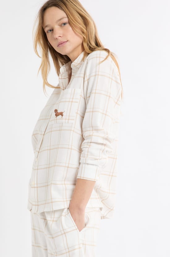 Chemise de pyjama à carreaux à motif chien en coton;${refinementColor}