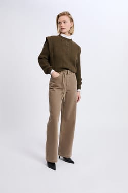 Wide Cotton Jeans with Drawstring;${refinementColor}