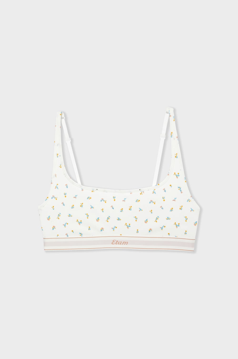 Cotton ribbed bralette with floral pattern;${refinementColor}